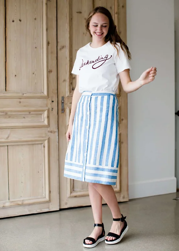 Nautical Stripe Button Front Midi Skirt - FINAL SALE leather skirt sleek