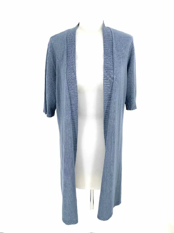 Eileen Fisher Women's Blue Open Front Cotton Blend Knit Size S Cardigan Real Fur Shearling Chenille Eileen Fisher Women's Blue Open Front Cotton Blend Knit Size S Cardigan Real Fur Shearling Chenille