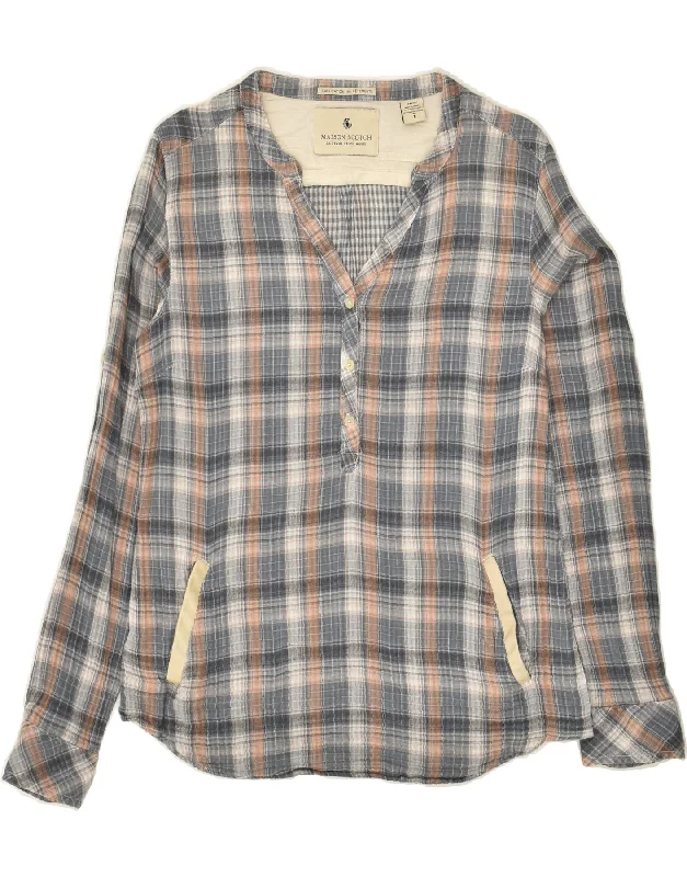 MAISON SCOTCH Womens Pullover Shirt US 3 Small Grey Check Cotton Lapel Neck Sweater