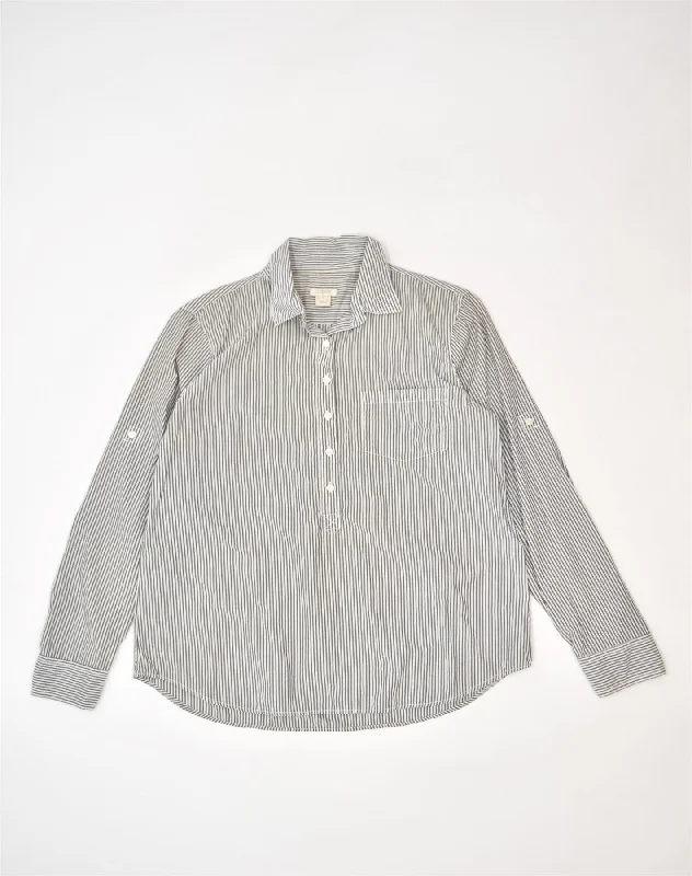 J. CREW Womens Pullover Shirt UK 10 Small Grey Pinstripe Cotton Cowl Neck Pullover