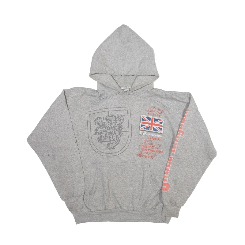 DISNEY United Kingdom Hoodie Grey Pullover Womens L Long Bell Sleeve