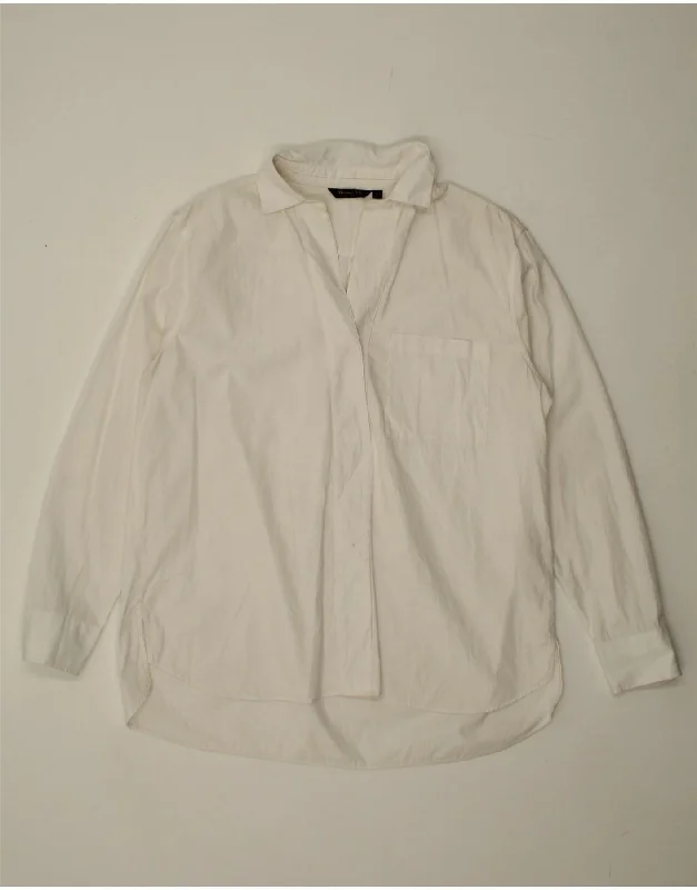 MASSIMO DUTTI Womens Pullover Shirt US 8 Medium White Cotton Elbow Length Sleeve
