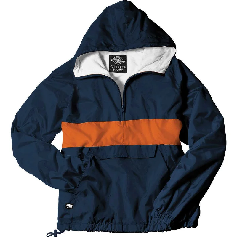 Charles River Unisex Navy/Orange Classic Charles River Striped Pullover Mock Neck Pullover