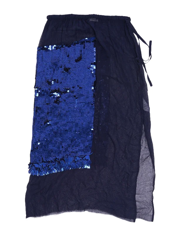 Sequin-Embellished Chiffon Midi Skirt cashmere skirt soft