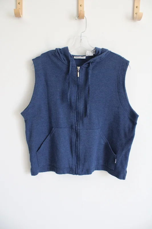Catalina Blue Sleeveless Zip-Up Hoodie | M Hoodie with Distressed Vintage Worn