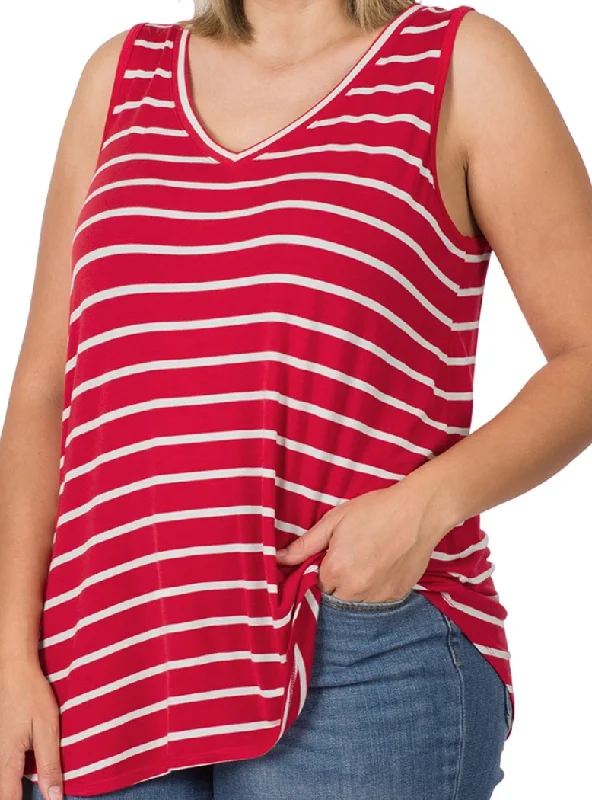 Curvy Gal Striped Tank - Red/White spandex blend tank