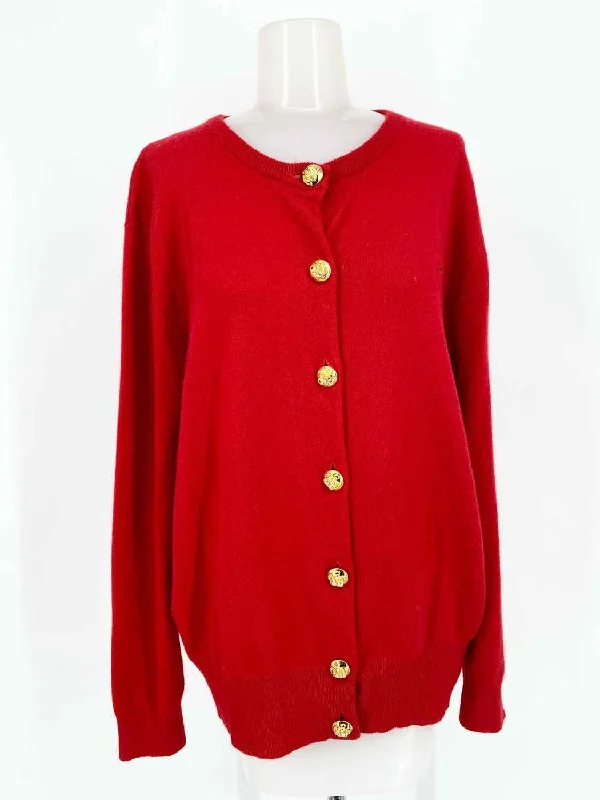 ESCADA COUTURE Women's Red Button Up Cashmere Knit Size 44/14 Cardigan Thin Thick Dense ESCADA COUTURE Women's Red Button Up Cashmere Knit Size 44/14 Cardigan Thin Thick Dense