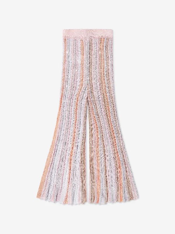 Missoni Girls Pleated Knit Trousers in Multicolour Trousers High Rise Slim Fit