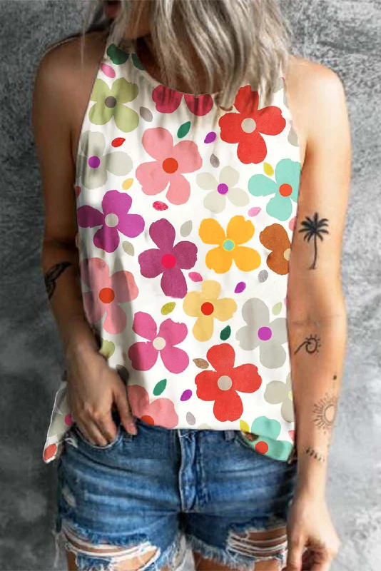 Flower Printed Ladies Tank Top cotton tank top