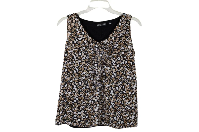 7th Avenue New York & Co. Black Floral Tank | S crossback tank top