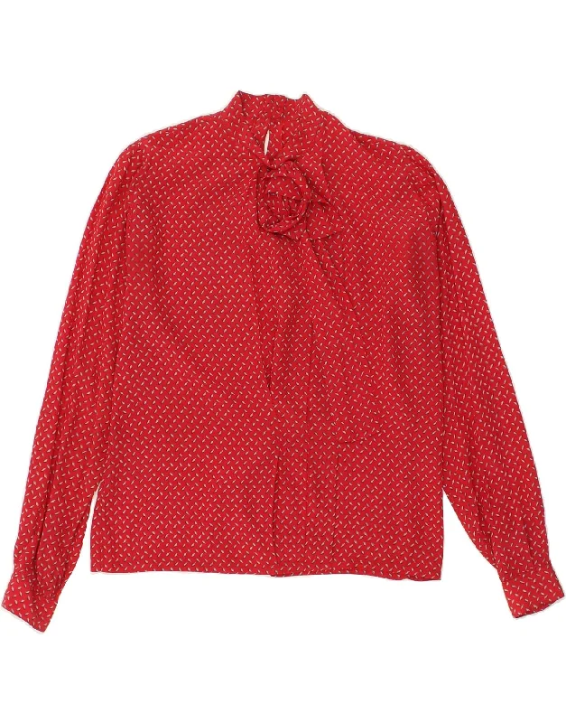 VINTAGE Womens Abstract Pattern Front Tie Pullover Shirt UK 16 Large Red Fleece Warm Pullover VINTAGE Womens Abstract Pattern Front Tie Pullover Shirt UK 16 Large Red Fleece Warm Pullover