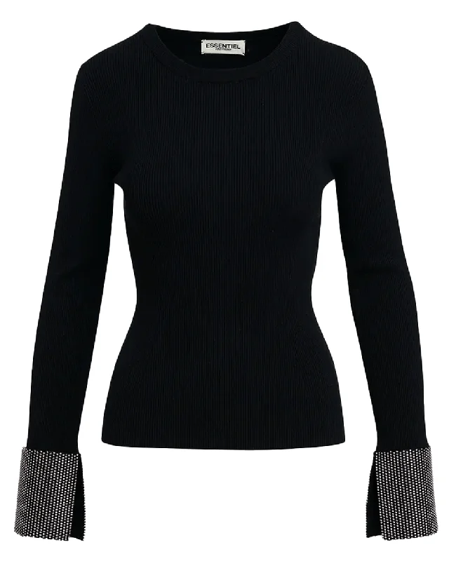 Black Gomi Pullover with Fringes Surplice Neck Pullover