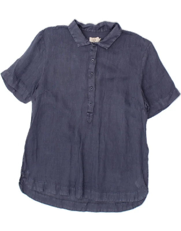 DACK'S Womens Short Sleeve Pullover Shirt UK 14 Medium Navy Blue Linen Alpaca Blend Soft DACK'S Womens Short Sleeve Pullover Shirt UK 14 Medium Navy Blue Linen Alpaca Blend Soft