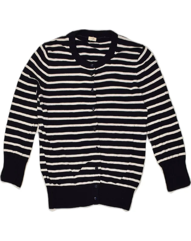J. CREW Womens Cardigan Sweater UK 8 Small Navy Blue Striped Cotton Zippered Front Buttoned Front Snap Front J. CREW Womens Cardigan Sweater UK 8 Small Navy Blue Striped Cotton Zippered Front Buttoned Front Snap Front
