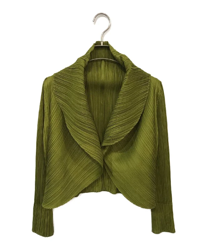 [Pre-owned] PLEATS PLEASE Shawl collar pleated cardigan PP23-J0164 Patchwork Embroidered Appliqued