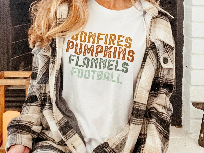 Fall Football Bonfires Pumpkins Flannels Sweatshirt T Shirt Hoodie with Patch Decorative Personalized