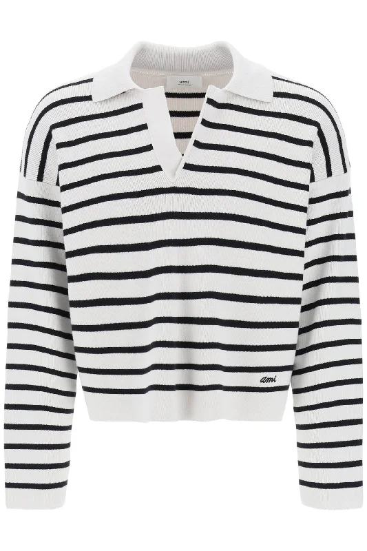 striped v-neck magic pullover sweater. UPL336 KN0041 CRAIE NOIR Polo Neck Sweater