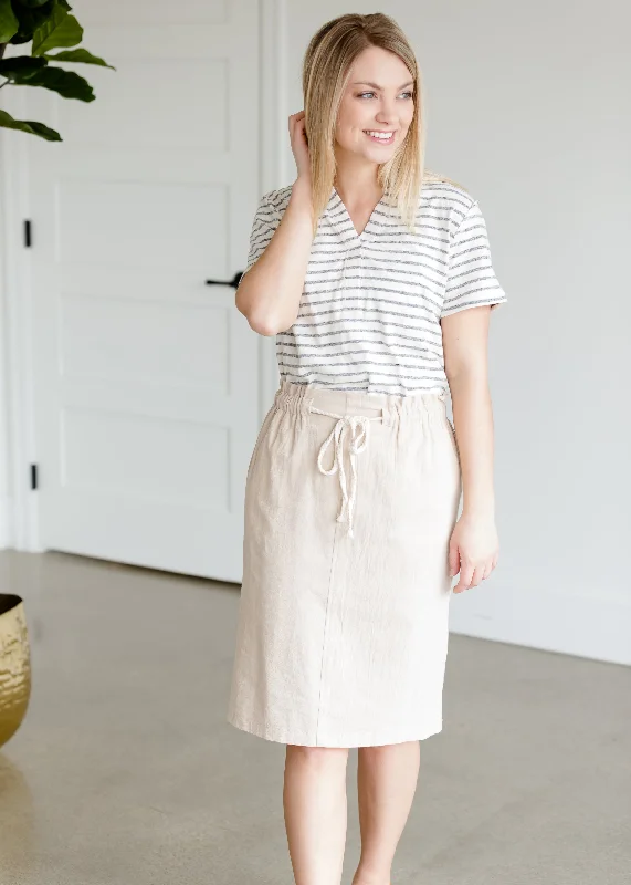 Cotton Belted Midi Skirt - FINAL SALE elastic waist skirt