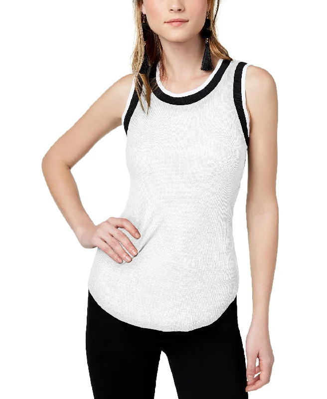 Bar III Womens Ribbed Varsity High Neck Tank Top (Bright White, Small) floral tank top