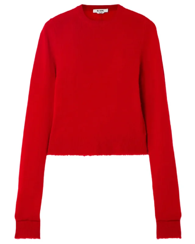 Fire Cashmere Crewneck Pullover Chunky Knit Pullover