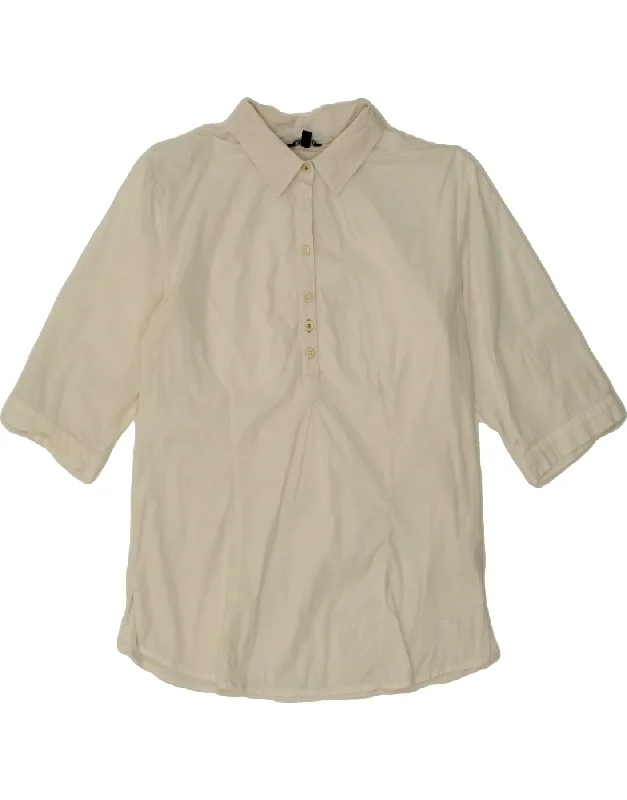 WOOLRICH Womens Short Sleeve Pullover Shirt UK 12 Medium White Cotton Cold Shoulder Design WOOLRICH Womens Short Sleeve Pullover Shirt UK 12 Medium White Cotton Cold Shoulder Design