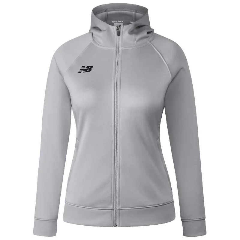 New Balance Women's Light Grey Travel Hoodie Hoodie with Button Placket Classic Preppy