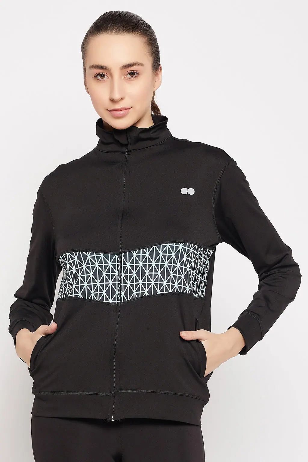 Women Solid Standard Black Jacket Stand-Up Collar Roll-Neck Collar Turtle Neck
