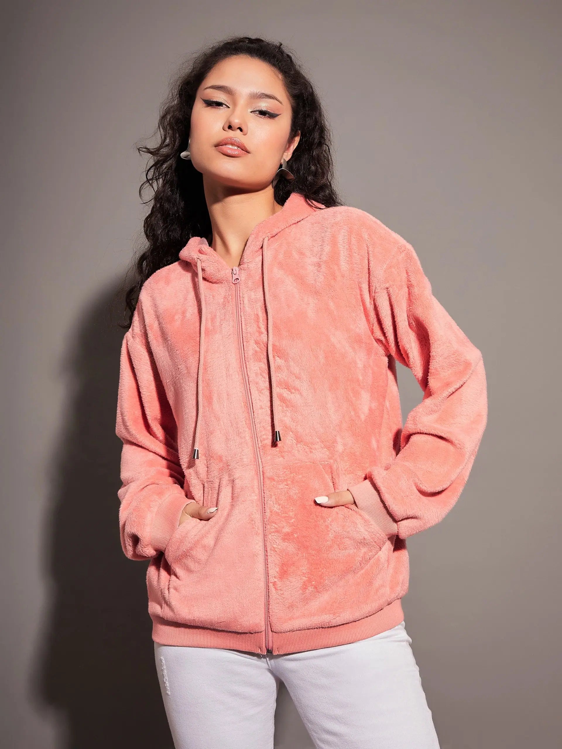 Women Solid Standard Peach Full Sleeve Jacket Denim Jacket Leather Jacket Suede Jacket