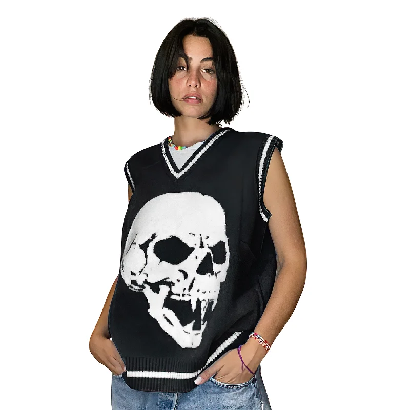 Skull Print Alternative Women's Top / Female Fashion Pullover V Neck Jumpers Turtleneck Warm Pullover