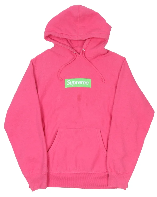 Pink Box Logo Hoodie Hoodie with Hem Elastic Stretchable Comfortable