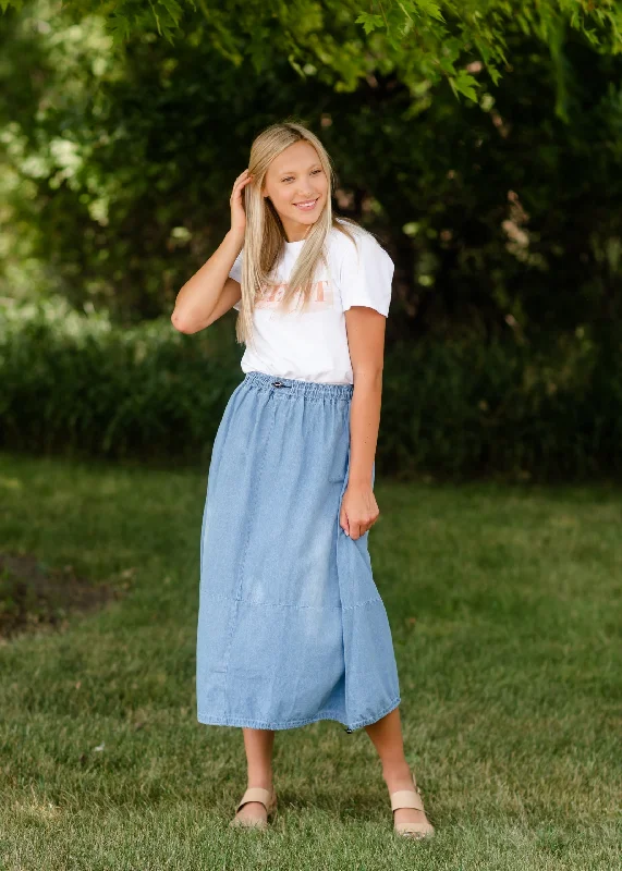 Adjustable Light Denim Cotton Midi Skirt - FINAL SALE corduroy skirt durable