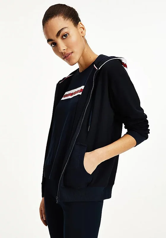 Tommy Hilfiger Womens Loungewear Logo Hoodie, Navy Hoodie with Full-Zip Functional Layering