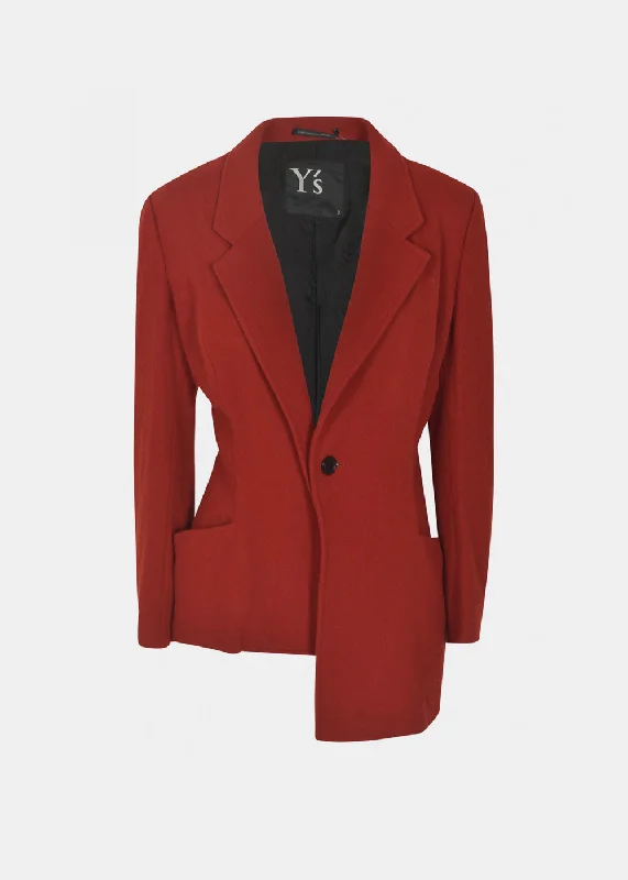 Red Asymmetric Jacket Snapped Jacket Toggled Jacket Drawstring Jacket