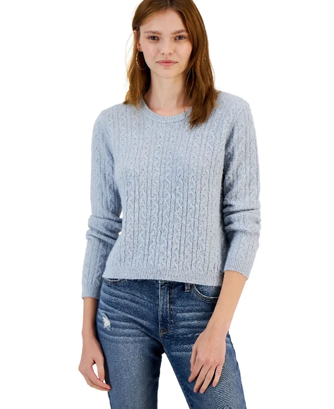 Juniors' Cable-Knit Crewneck Pullover Sweater Oversized Cozy Pullover