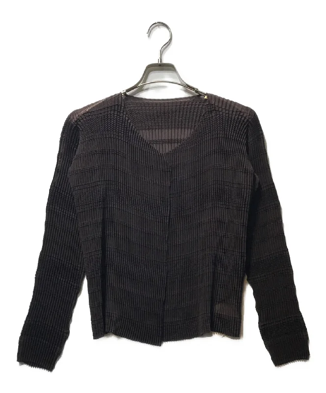[Pre-owned] ISSEY MIYAKE STRIPE LIKE PLEATS Striped plaid cardigan IM23-FJ147 Open Front Closed Front Wrap Front