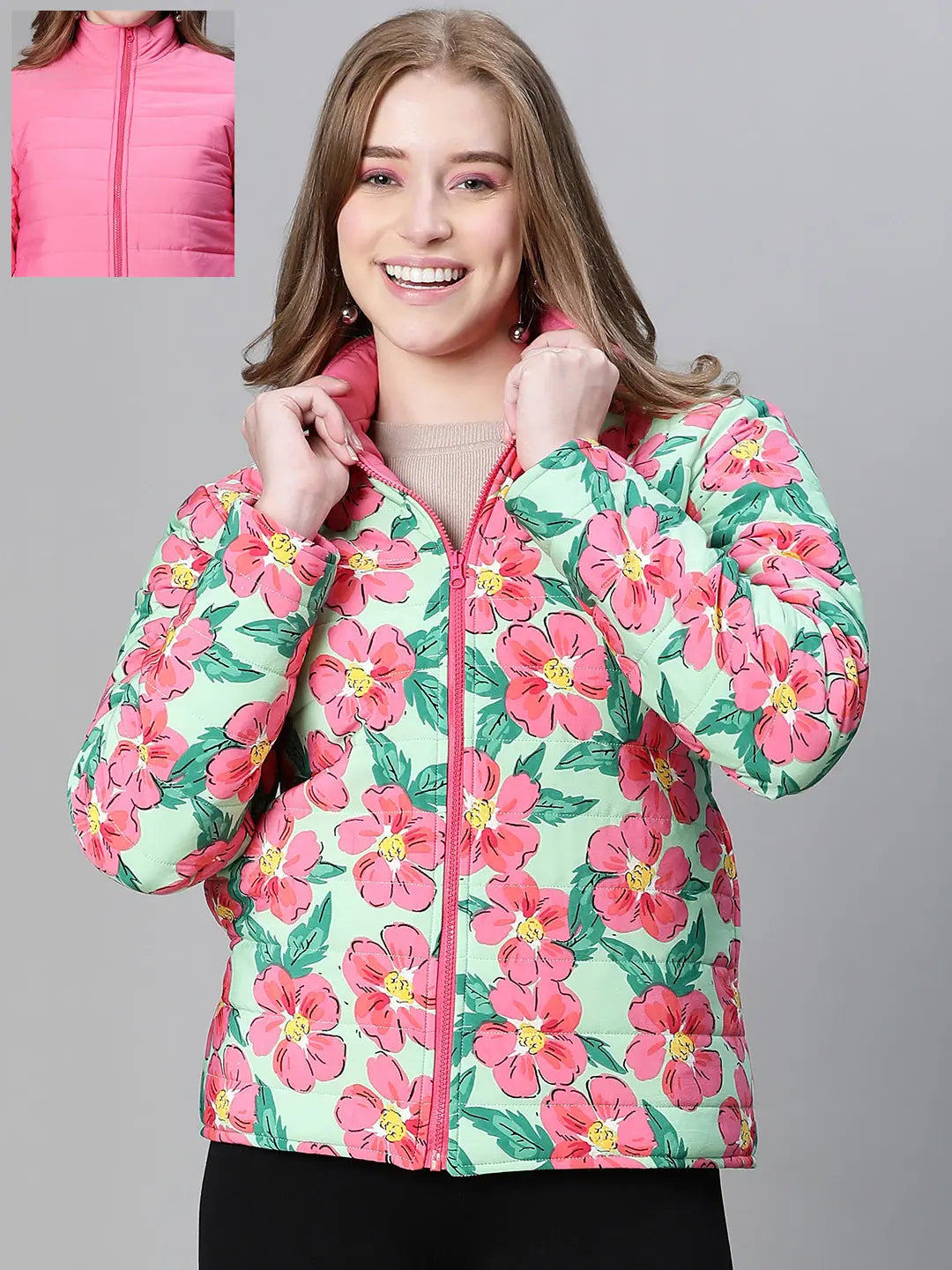 Women Printed Standard Multicolor Full Sleeve Jacket Collared Jacket Crew Neck Jacket Turtle Neck Jacket