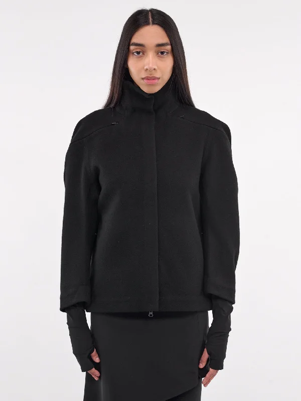 Wool Jacket (01-23-BLACK) Snapped Jacket Toggled Jacket Drawstring Jacket