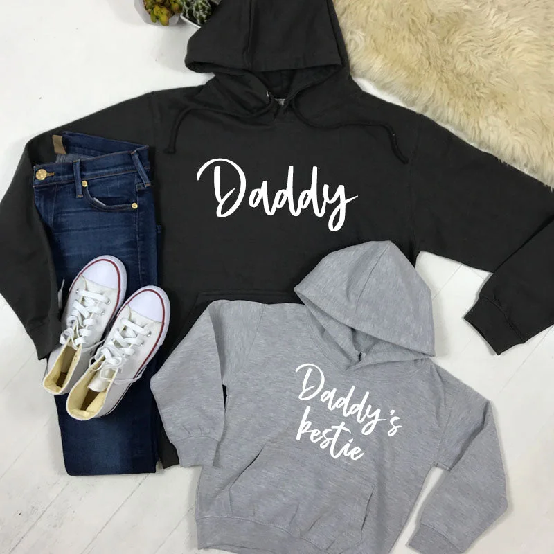 Daddy & Daddy's Bestie Chelsea Script Hoodies (MRK X) Hoodie with Raw Hem Edgy Unfinished