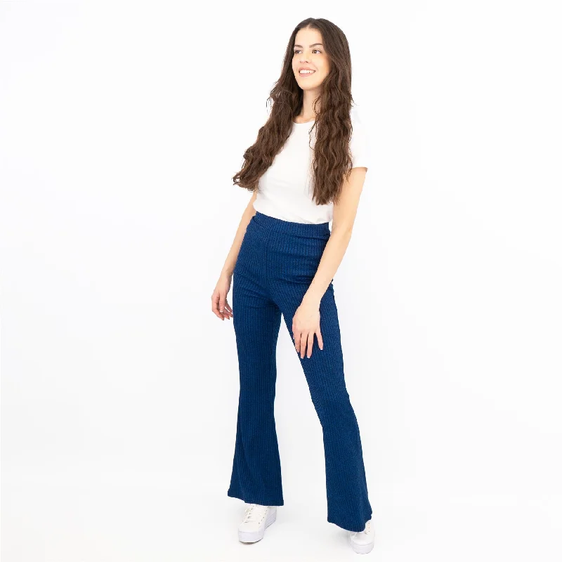 Nasty Gal Blue Ribbed Pull-On Flared Trousers Trousers Summer Linen