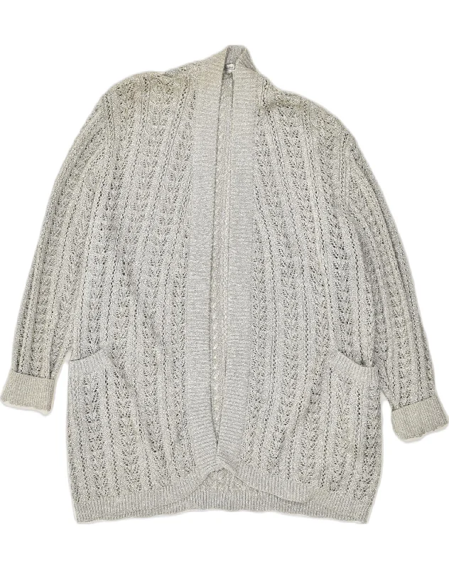 VINTAGE Womens Cardigan Sweater UK 18 XL Silver Cupro Sequined Glittery Shiny