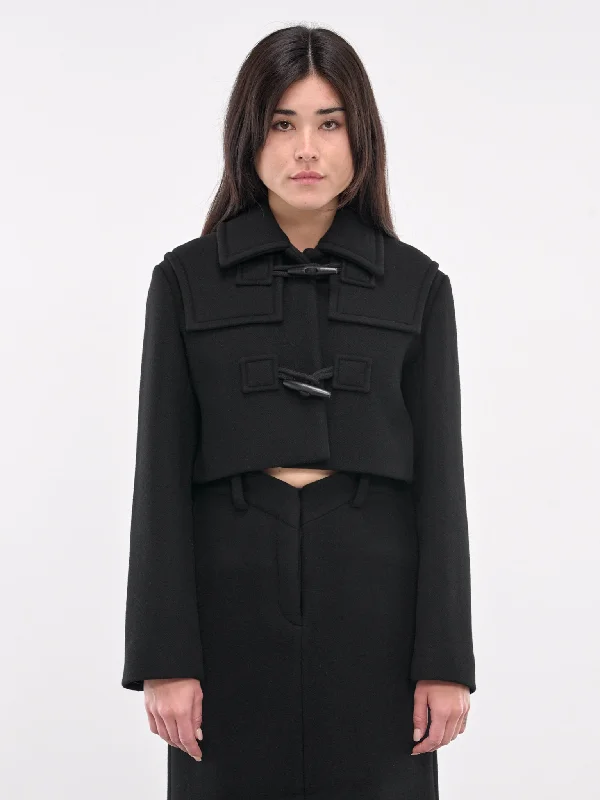 Cropped Duffle Jacket (JK3-24-051-W-BLACK) One-Shoulder Jacket Off-the-Shoulder Jacket Asymmetrical Jacket