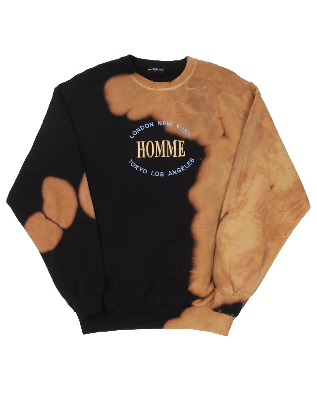 Bleached Sweatshirt Hoodie with Hem Ribbing Snug Secure