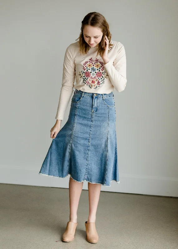 High Waist Raw Hem A-Line Skirt - FINAL SALE corduroy skirt durable