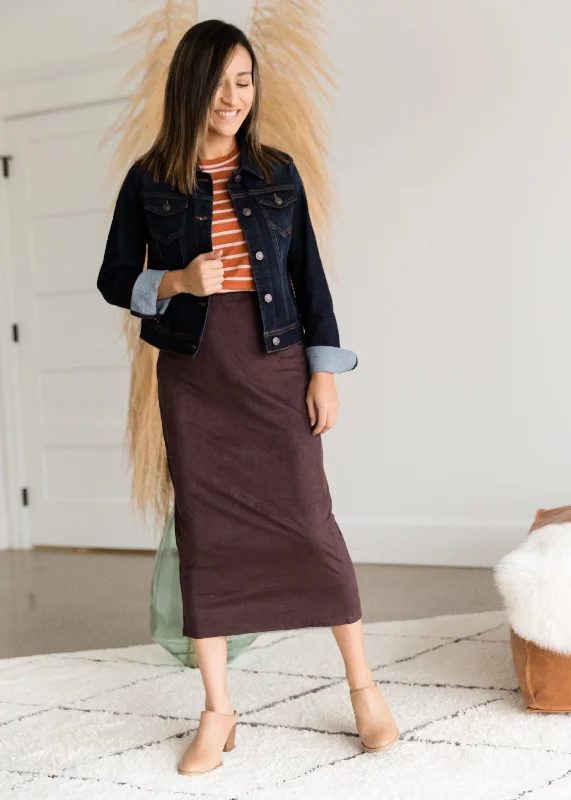 Suede Pencil Midi Skirt - FINAL SALE velvet skirt rich