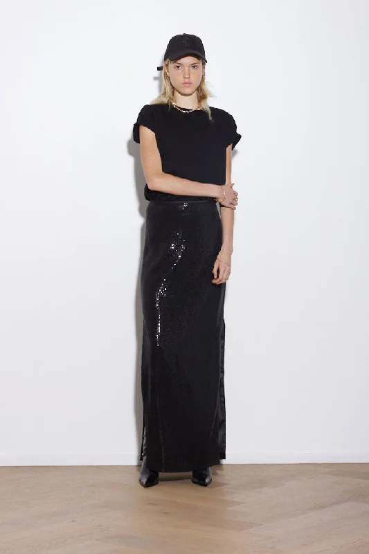 ARAMIS SKIRT LONG BLACK pleated skirt texture