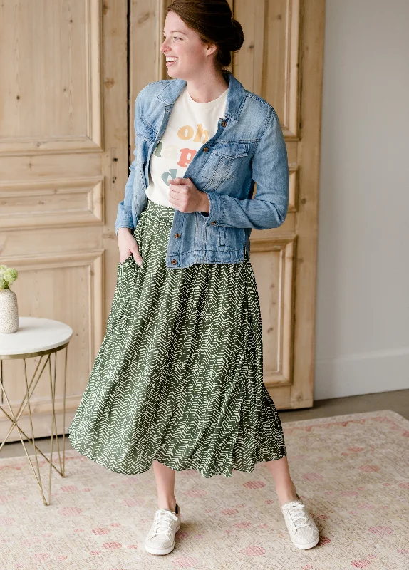 Olive Leaf Printed Midi Skirt floral skirt print