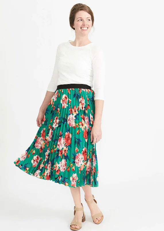 Havana Floral Pleated Midi Skirt-FINAL SALE elastic waist skirt