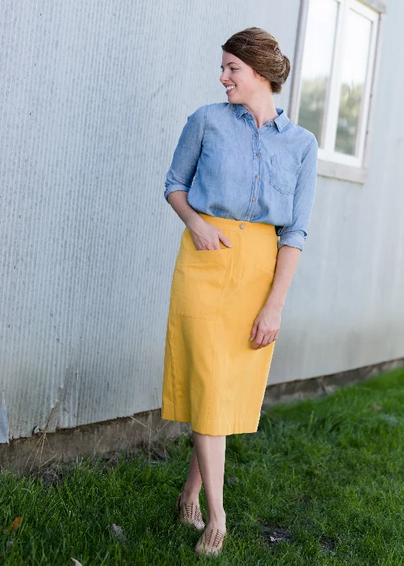 Golden Pocket Front Midi Skirt - FINAL SALE chiffon skirt airy