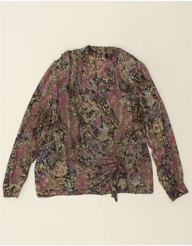 VINTAGE Womens Pullover Shirt Blouse UK 16 Large Multicoloured Floral Turtleneck Warm Pullover