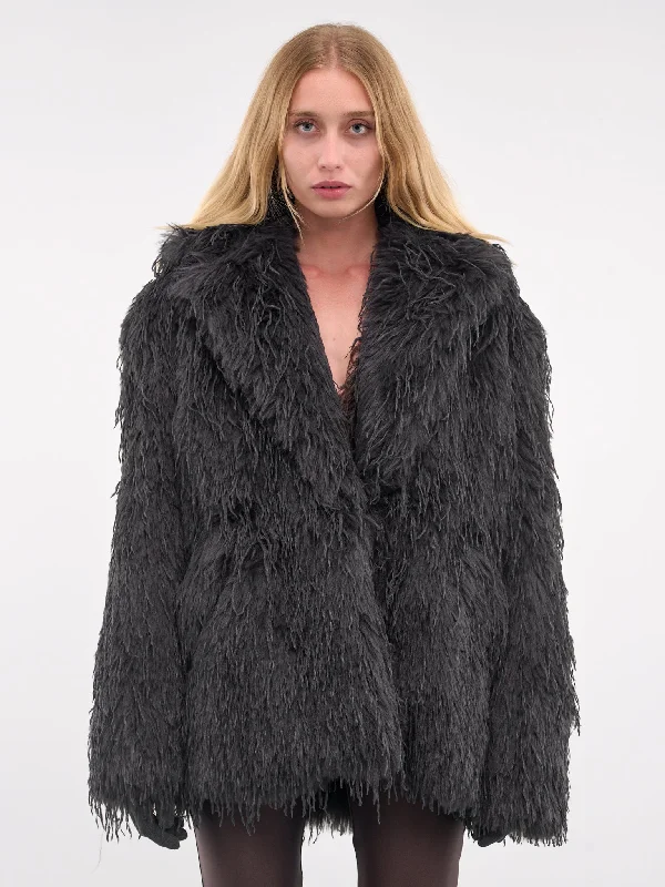 Double-Breasted Faux Fur Jacket (JA032-GUNMETAL) Fleece Jacket Down Jacket Feather Jacket
